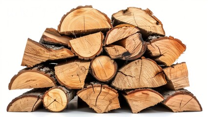 Stack firewood logs isolated on white background