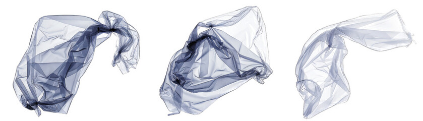 Plastic Bags Caught in Breeze Billowing With Different Camera Angles. Isolated on a Transparent Background. Cutout PNG.