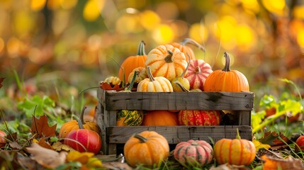 autumn background with vegetable in the wood basket