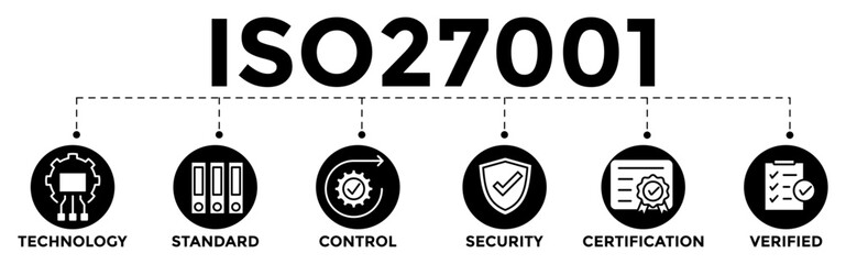 ISO27001 icon banner web illustration for information security management system ISMS with technology, standards, control, security, certification, and verified icon