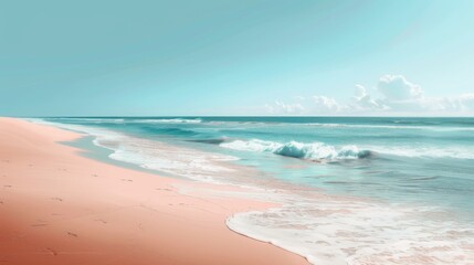 Fototapeta premium A tranquil beach with soft sands and gentle waves, under a beautiful, clear sky, offering an escape to peace and serenity with the endless ocean stretching into the horizon.
