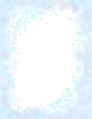 Snowflake frame, snowfall border, winter background on transparent
