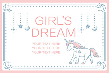 ゆめかわ、ガーリーなパステルトーンのフレーム・デザイン素材。ベクターイラスト素材。