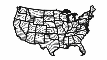 This creative image features a map of the USA, where horizontal lines suggest abstract data flow across states, creating a unique and visually interesting representation.