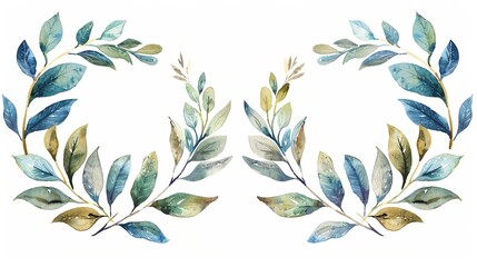 Fototapeta premium Watercolor laurel wreaths isolated on white background