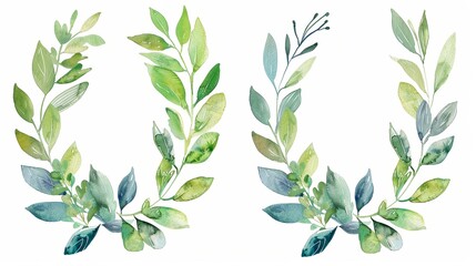 Watercolor laurel wreaths isolated on white background