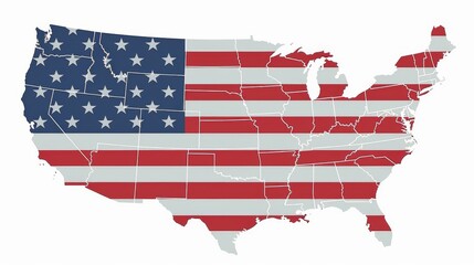 This detailed map of the United States is integrated with the American flag colors, representing each state boundary clearly. It emphasizes patriotism and national identity.
