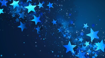 A dreamy and magical scene with blue stars and shimmering sparkles on a deep midnight blue background, evoking feelings of wonder, hope, and endless possibilities.