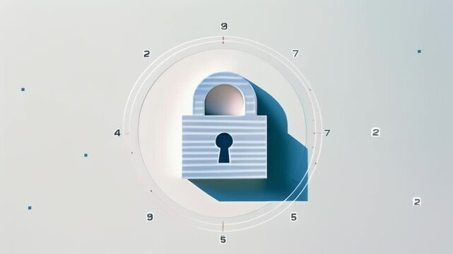 Stylized padlock icon centered on textured background. Blue and white color scheme evokes trust and security. Surrounding dots and lines suggest digital network connections. 