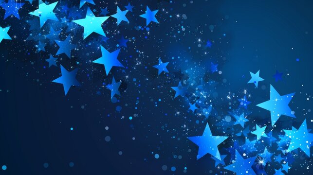 A dreamy and magical scene with blue stars and shimmering sparkles on a deep midnight blue background, evoking feelings of wonder, hope, and endless possibilities.