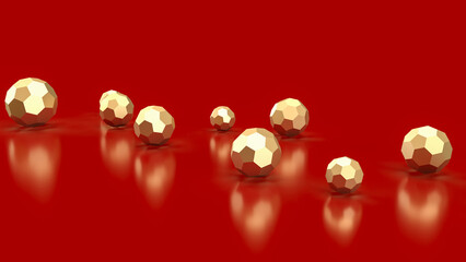 The Gold ball on red background for abstract concept 3d rendering.