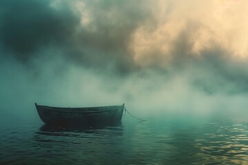 Obraz premium Boat in fog on the water