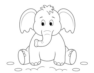 baby elephant outline, animal coloring page for kindergarten
