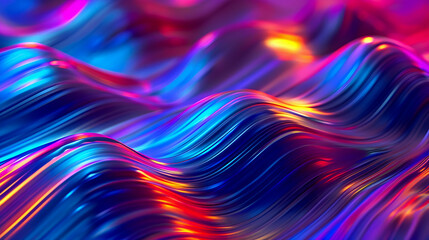 Vibrant Holographic Neon Wave in Fluid Motion with Prismatic Refractions and Pulsing Gradient Backdrop