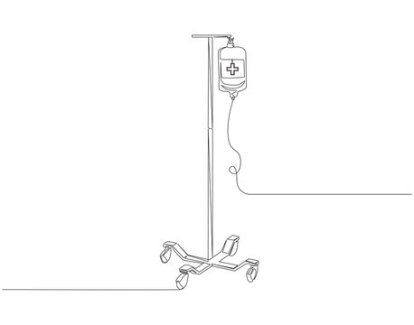 recommend clip art: Continuous one line drawing of blood medical bag. One line drawing illustration of iv bag, intravenous bag. Medical equipment, World health day concept line art. Editable outline.