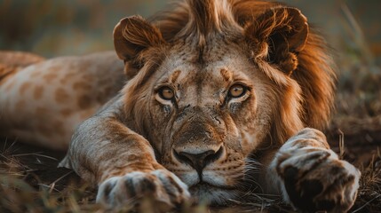 Naklejka premium A lion is resting comfortably