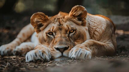 Naklejka premium A lion is resting comfortably