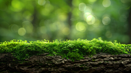 Serene Green Moss on Mossy Log with Copy Space - Nature Background in High-Definition Quality