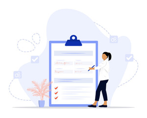 Fill out concept illustration. Suitable for landing page, ui, web, App intro card, editorial, flyer, and banner.