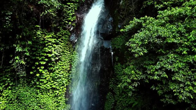 Aerial Shot of Singokromo Waterfall View, Nganjuk, East Java