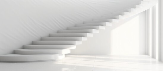 A white staircase with a white wall in the background