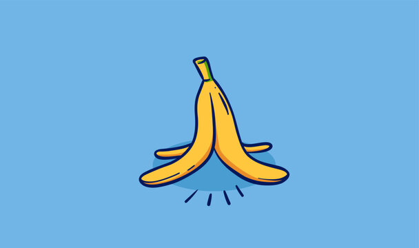 recommend clip art: yellow banana fruit peel or banana skin hand drawn doodle illustration vector with blue outline cartoon style