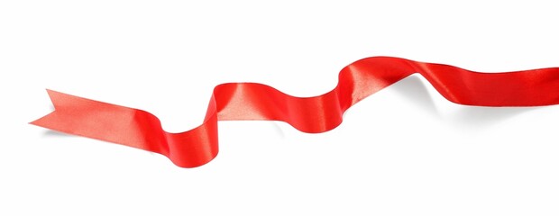 One beautiful red ribbon isolated on white