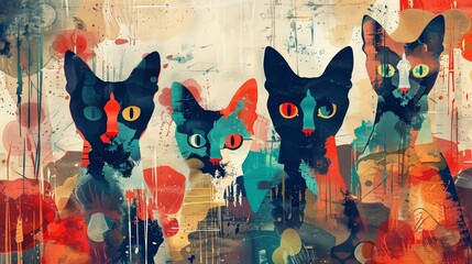 Vintage abstract cats background