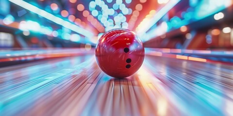 Red Bowling Ball on the Lane Under Colorful Lights