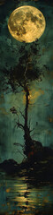 Fototapeta premium An illustration of the full moon over woods.