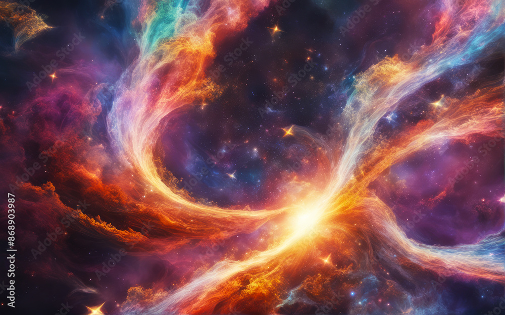 Wall mural abstract of colorful octopus of galaxy nebular with stars and smoke on the space in universe backgro