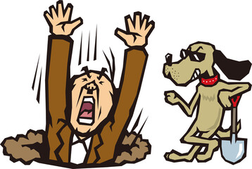 A dog digging a hole and playing tricks