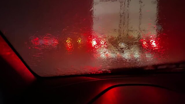 Pulled over vehicle in extreme rain at night 4k
