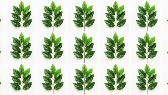 Green leaf on repeating tillable background in a seamless loop.