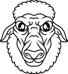 Face sheep full lineart vector black white color