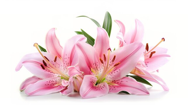 Fototapeta Pink lily flower bouquet isolated on white background for card and decoration