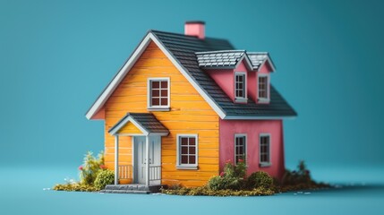 Miniature House with Yellow and Pink Facade