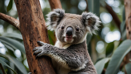 Fototapeta premium Adorable koala clinging to a tree branch