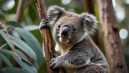 Fototapeta premium Adorable koala clinging to a tree branch