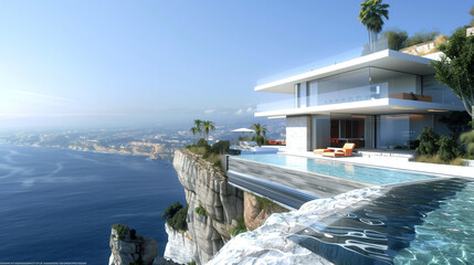 Fototapeta premium Winter icicles cling to the roof, a stark contrast to the dream of a summer vacation by the sparkling blue ocean