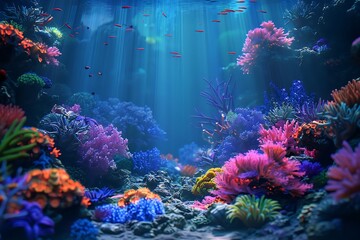 Naklejka premium Colorful coral reef in the deep blue sea