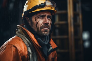 Fototapeta premium Portrait of a male Caucasian worker on oil platform