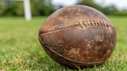 vintage leather football on grass