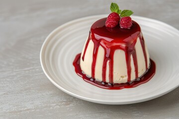 Delicious raspberry jelly dessert on a plate