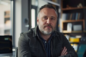 Obraz premium Portrait of a middle aged male worker in startup company office