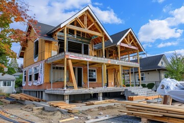 A New House Under Construction in a Sunny Day