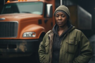 Fototapeta premium Portrait of a female body positive truck driver