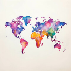 Vibrant and Colorful Watercolor World Map Depicting the Continents in an Artistic and Creative Style