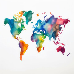 Vibrant and Colorful Watercolor World Map Depicting the Continents in an Artistic and Creative Style