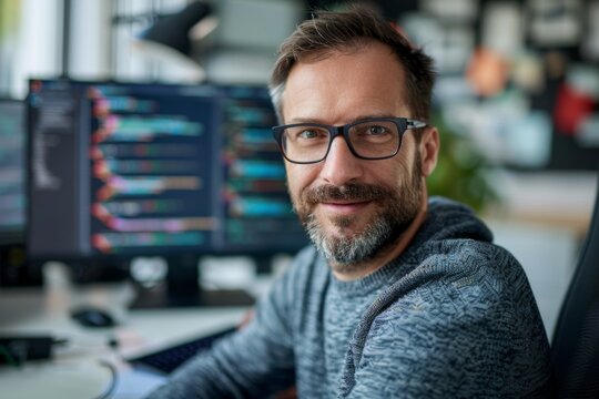 Portrait of a middle aged male software developer